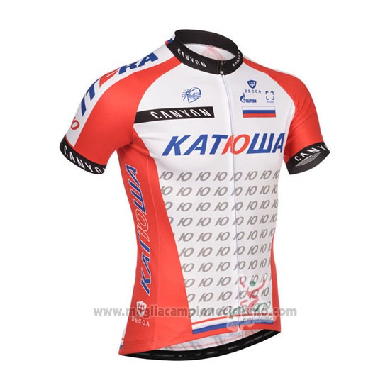 2014 Abbigliamento Ciclismo Katusha Bianco e Rosso Manica Corta e Salopette